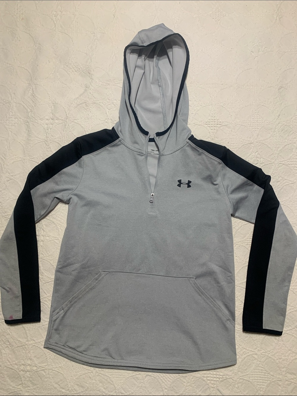 Under Armour Light Gray and Black Quarter-Zip Hooded Sweater